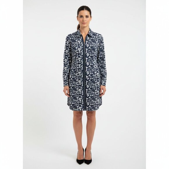 DKNY Abstract Estate Blue Zip-Front Dress – Size Small – Modern & Versatile - Picture 1 of 10